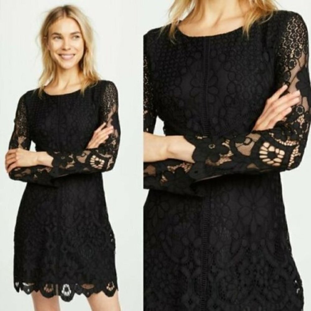 Cupcakes and Cashmere Geneva Black Lace 3/4 Sleeve Fit & Flare‎ Dress 8